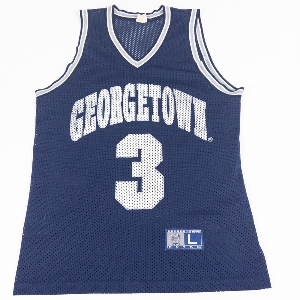 Vintage Georgetown Hoyas Jersey Large Navy Blue Allen Iverson 90s Basketball‎